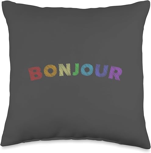 France greeting Bonjour Bonjour - Almohada de felicitación francesa, 16 x 16 pulgadas, multicolor