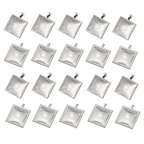 Miraclekoo40 Pcs Square Bezel Pendant Trays with Glass Cabochon 25 mm Blanks Bezel Cabochon Set for Photo Pendant Craft Jewelry Making