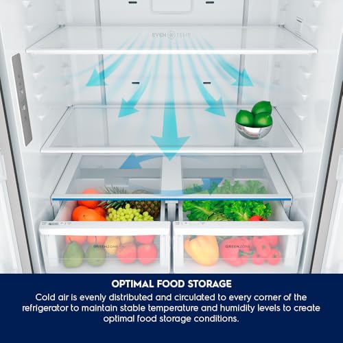 Image of Electrolux 565L 3 Door Side by Side Refrigerator, Bottom Mount Freezer, GreenZone, QuickFreeze, XL Door Bins, Cooling360, French Door, Inverter, UltimateTaste 600, EHE5600D-S, Stainless Steel