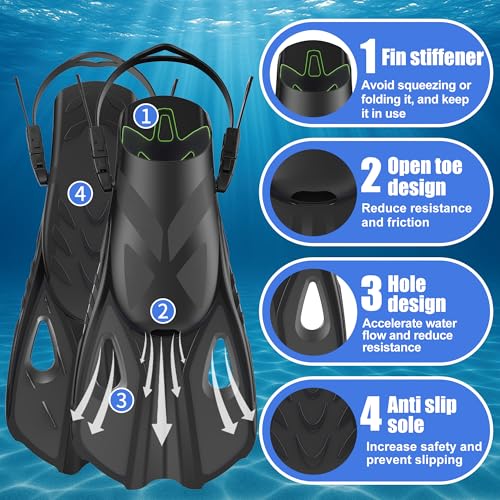 Aletas de snorkel ajustables para adultos, talla L/XL, diseño de talón abierto para buceo y natación miniatura 2