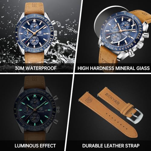 Miniatura 4 de BENYAR Relojes Hombre Analógico Cronografo Impermeable Luminoso Fecha Reloj Pulsera Hombre Negocios Casual Relojes Elegante Regalo para Hombre