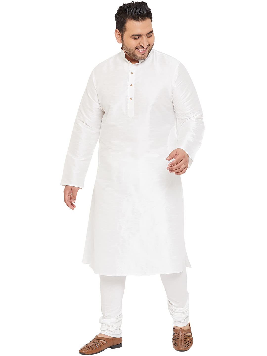 vastramay Plus Size Men's Silk Blend Kurta Set-New White-picture-41