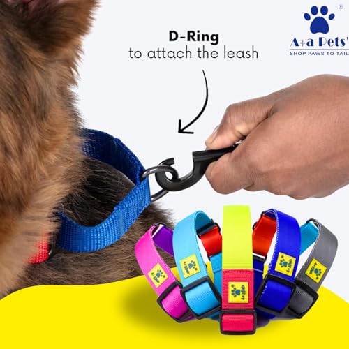 Image of A+a Pets Martingale Dog Collar | No Pull Design, No Neck Strain, No Choke Design | for Large & Medium Dogs | Rust Free, Waterproof Nylon Training Collar (Pink & Yellow), 30 x 2.5 cm