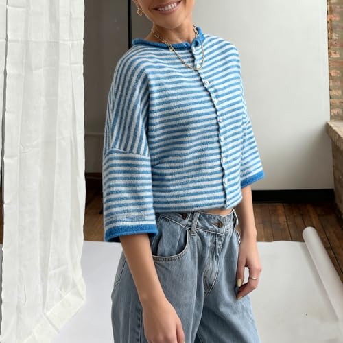 Image of Women Knitted Crop Cardigan Shirt Short Sleeve Button Down Ribbed Knit Crop Top Y2k Girls Outwear Top Tee Shirt