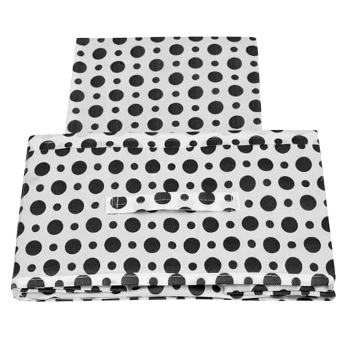 Image of Kuber Industries Pack of 2 Foldable Storage Organiser | Dot Printed Storage Box for Books & Toys | Cloth Organizer for Wardrobe | Cupboard Drawer Organizer | Black & White