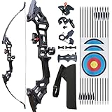 IS-TONGTU Archery Bow Set Recurve Bow and Arrow Adult Set 51' Training Bow Takedown 30 40 50lb Long Bows for Hunting Adult Beginner with 12 Arrows