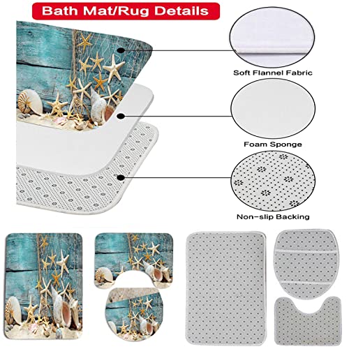 3-teilig Badematten Set, 3D Digitaldruck Strand Kreatur Badteppich Sets rutschfest Badvorleger Blau Waschbar U-Förmiger… – Bild 3