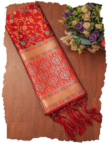 Image of DEVANGI Women's Woven Banarasi Silk Dupatta /Chunni For Women, Floral Print 1 Meter Wide and 2.3 Meter Length Printed Designer Dupatta /Chunni For Girls