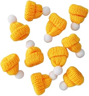 Amosfun 10Pcs Mini Knit Christmas Hat Small Santa Claus Cap Xmas Party Hat Ornament for Decoration Yellow