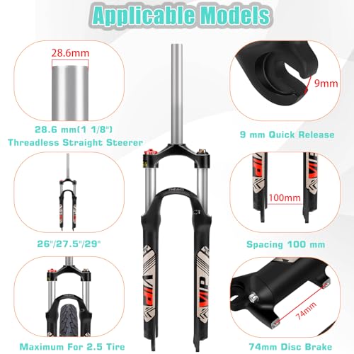 BUCKLOS Horquilla de suspensión MTB 29 con recorrido de 100mm y bloqueo en corona QR 9mm miniatura 2