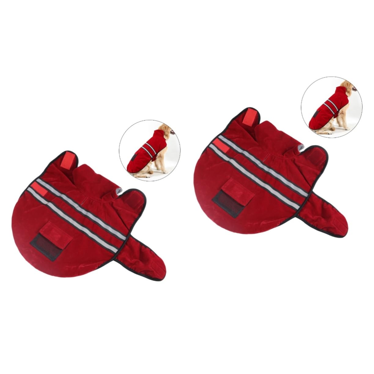 SUPVOX 2 Pezzi Giacca per Cani con Strisce Riflettenti Caldo Cappotto per Cani in Cotone Piccola Tasca Rosso Vino Pronta per La Foto