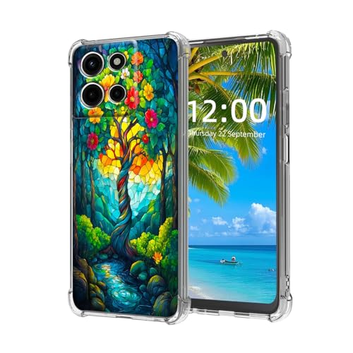ETLKJVBL for Motorola Moto G Power 2025 Case,Stained Glass Tree with Stream High-Definition Painted Back Cover with Soft Transparent TPU Bumper, Shockproof Protective Case