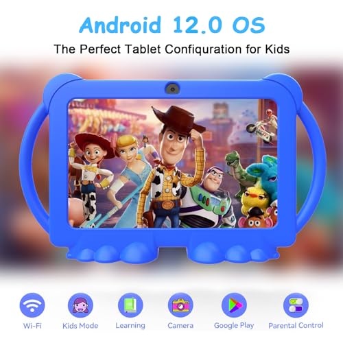 Image of HOTTABLET Kids Tablet 7 inch Android 12, 4GB RAM 32GB ROM, 512GB Expandable, with Parental Control, WiFi, Bluetooth, Dual Camera with Silicone Case, 1PCS(Blue)
