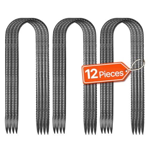 VEVOR Rebar Stakes, 10-Inch, Heavy-Duty 0.32 in Diameter J Hook, Galvanized Steel Ground Anchors with Chisel Point End & Rust-Resistant Coating, for Gardening Support, Fence, Camping Tents (12-Pack)