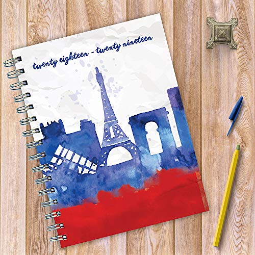 Tf Publishing 19-9063A July 2018 - June 2019 Paris Medium Weekly Monthly Planner, 6.5 X 8", Red, White & Blue #TOP4