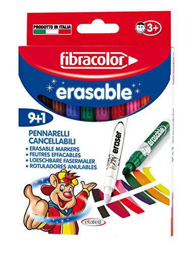 Fibracolor Erasable Pack 9 viltstiften met uitwisbare punt en 1 gum