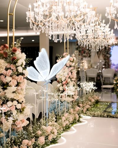 Image of White Sliver Sequin Butterfly Floor Lamp: Adjustable Height Lamp Led Butterfly Lights Decorations for Wedding Party Birthday(60cm /23.6inch)
