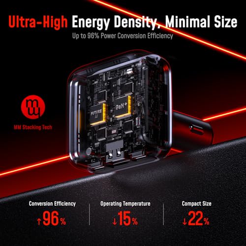 Image of AOHI SUPERAUTO 170W Car Charger with TFT Smart Display, 140W PD 3.1 USB C Fast Charging Car Adapter, Compatible with MacBook Pro, Laptops, iPhone 17 Pro Max, Galaxy S25 Ultra