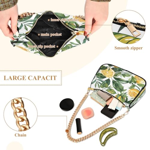 Image of Shoulder Bags for Women Vintage Yellow Lemon Fruit and Blue Print Hobo Tote Handbag Small Clutch Purse with Zipper Closure