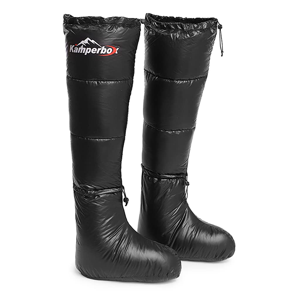 Lixada Winter Camping Daunensocken Warme Weiche Winddichte Lange Schlafschuhe mit verstellbarem Kordelzug für Camping Rucksack Schlafsack Zelt Herren Damen Unisex Daunenstiefel mit Aufbewahrungstasche