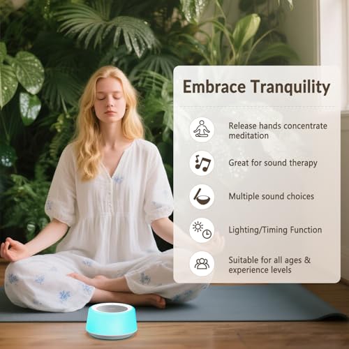 Kipcush Tibetan Singing Bowls Machine - 11 Sound Bowls for Yoga, Meditation, Mindfulness, Chakra Healing and Stress Relief, Timer and Memory Features, Plug in - Image 6