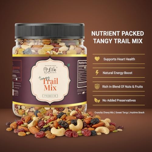 Image of LILA DRY FRUITS Tangy Trail Mix 1 kg (500g x 2) Chatpata Nuts & Seeds Combo with Cashew, Almonds, Chatpata Raisins, Cranberries, Amla, Roasted Salted Pumpkin & Sunflower Seeds Perfect for Gifting