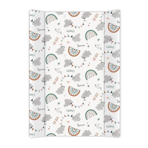 Wedge Changing Mat Baby Changing Mat Anti Roll Waterproof Raised Edges Comfortable Cushioned 70 x 50 x 10cm Wipe Clean Material (One Size Rainbow Cloud Print)