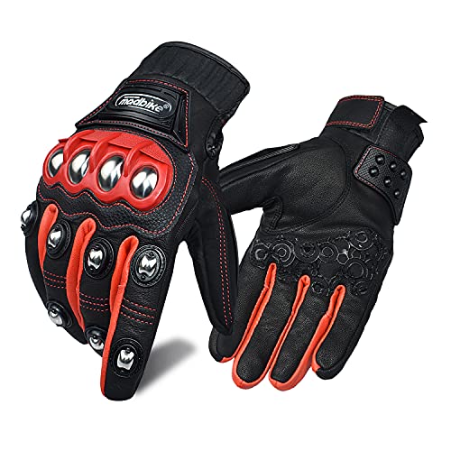 Gants de moto en cuir pour homme et femme, écran tactile, gants d'équitation (rouge, taille M) Cover