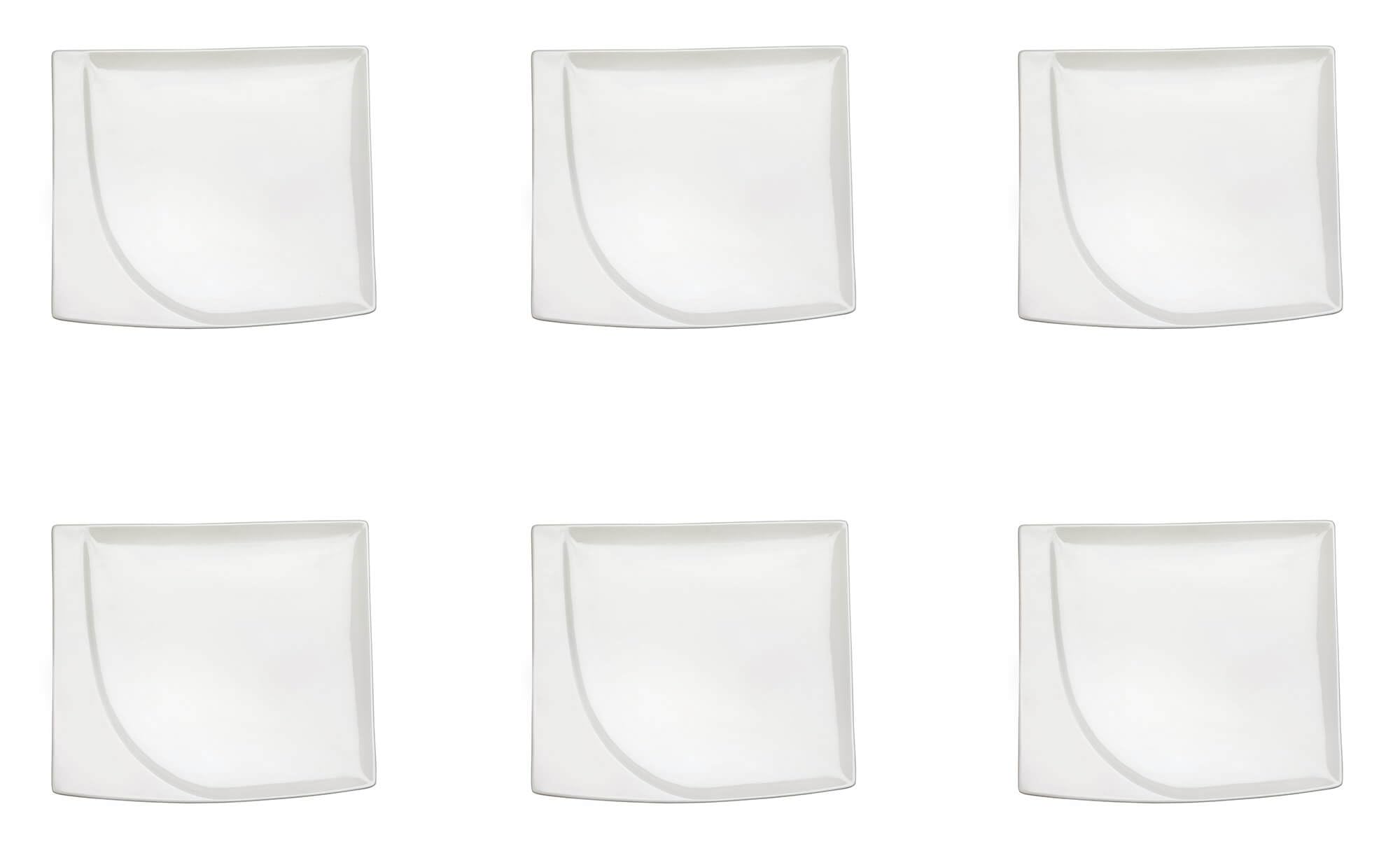kaleidos Set 6 Piatti Snack Rettangolari 20,5x18x1,5 cm in Porcellana Allluminica Aluxina Bianchi