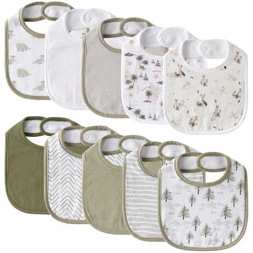 Image of 10 Pack Cotton Snap Bibs for Baby Boy Girl, Super Soft Drool Bibs for Teething and Feeding