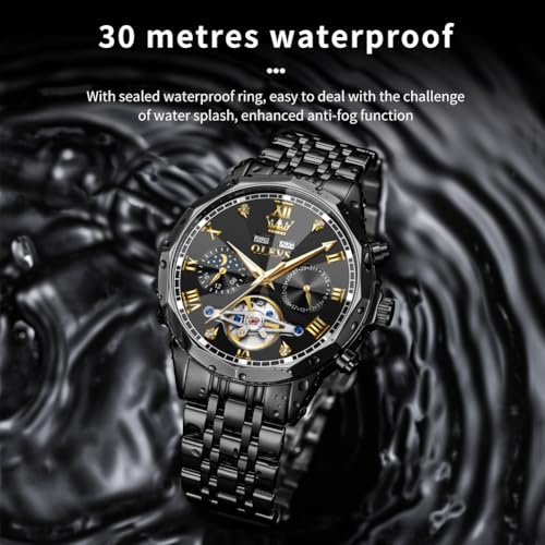 Image of OLEVS Automatic Watch for Men Original Luxury Diamond Self Winding Multifunctional Men's Watch Stainless Steel Waterproof Moon Phase Watches