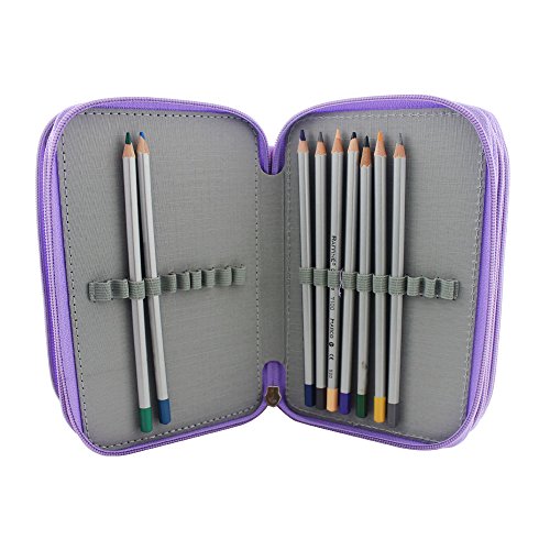 Huhuhero 72-Slot Purple Multi-Layer Pencil Holder Organizer Colored Pencils Pouch Stationary Box Portable Makeup Cosmetic Case Bag with Zipper for Girls Adults for Art School Office Travel