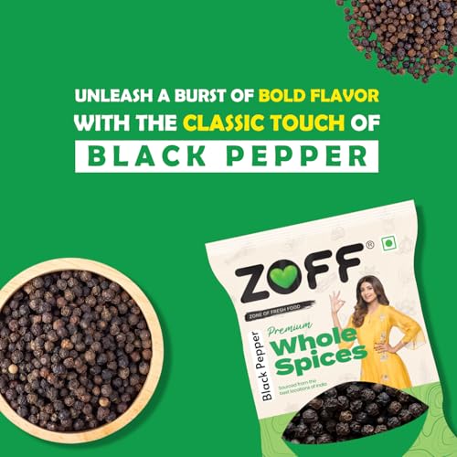 Image of Zoff black pepper- Premium Handpicked kali mirch whole with Bold Flavor & Fresh Aroma - Perfect for Cooking, Seasoning & Gourmet Dishes -50g (Pack of 3)