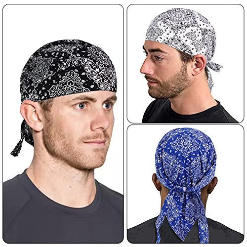 Image of DOCILA 3 Pcs Do Rags for Men Skull Cap Bandana Hat Breathable Helmet Linner Beanie