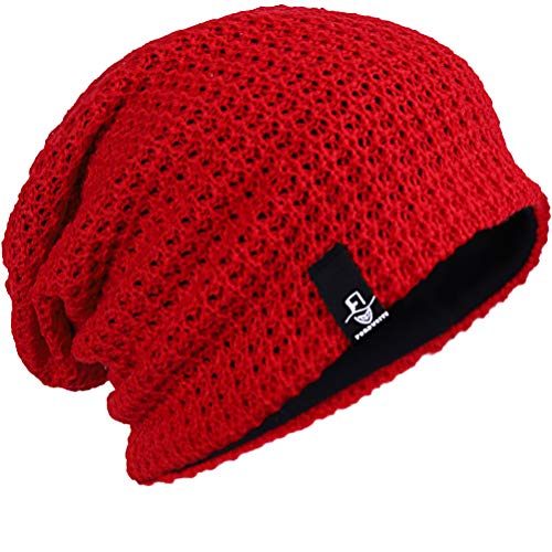 FORBUSITE Herren Strickmützen, Schwarz Slouch Long Beanie Kappen, Wintermütze Sommermütze Rot Cover