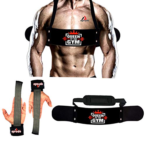 Image of Aprodo Gym Fitness Combo (Arm Blaster with Grey Weight Lifting Strap) (Queen of The Gym & Grey WLS)