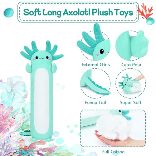 Image of Auspicious beginning Axolotl Plush Stuffed Animal-20'' Green Axolotl Plush Toy Plush Pillow, Cute Soft Anime Plushie Stuffed Toys, Body Pillow Plush Toy Decoration Doll Gift for Kids Girls Boys