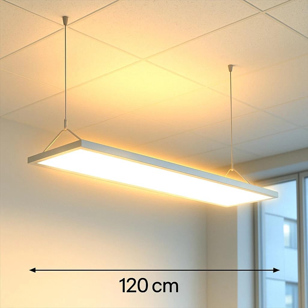 Jalama LED Pendelleuchte 120x30 cm – 40W, 4000 lm, 4000K Neutralweiß, Blendfrei UGR<19, Backlight, 50.000h Lebensdauer, Premium Lifud LED-Treiber, IP40, Seilaufhängung – Büro & Gewerbe Beleuchtung