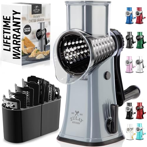 Zulay Kitchen rotary cheese grater with 5 blades