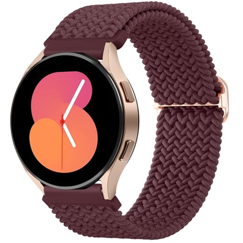 Mugust Correa para Samsung Galaxy Watch 4 40 mm/Samsung Galaxy Watch 4 44 mm pulsera elástica de nailon trenzado de repuesto para Samsung Watch 4 Classic 46 mm 42 mm pulsera (rojo vino)