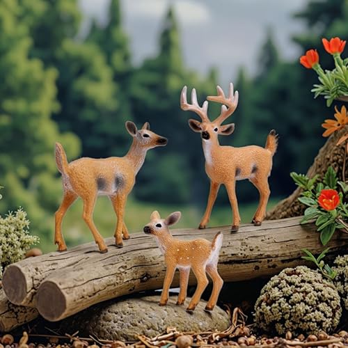 Image of Deer Family Animal Toy for Kids | 6 PCS Realistic Wild Forest Animals Cute Deers Miniatures Action Figurines Toys for Boys and Girls Birthday Gifts for Children | Decoration & Educational Item