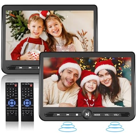 10.5" Dual Portable DVD Player, Arafuna Rechargable Car DVD Player Dual Screen Play A Same or Two Different Movies, Headrest DVD Player for Car with 5-Hour Battery, Support USB/SD, Region Free Cover