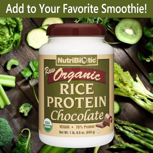 Image of NutriBiotic Certified Organic Rice Protein Chocolate, 22.9 Oz | Low Carbohydrate Vegan Protein Powder | Raw, Certified Kosher & Keto Friendly | Made Without Chemicals, GMOs & Gluten | Easy to Digest