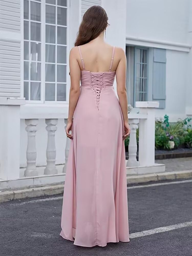 FOOHJMH - Vestido de dama de honor de gasa con tirantes delgados, vestidos de baile de graduación, vestidos de noche formales 2025