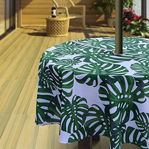 Hipinger Heavyweight Wrinkle-Free Stain Resistant Waterproof Outdoor Tablecloth with Umbrella Hole and Zipper,60