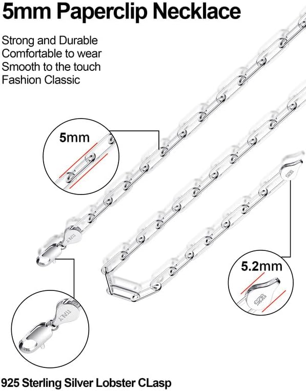 925 Sterling Silver Clasp Paperclip Chain 2/3/4/5mm Necklace for Women Men Silver Link Chain Necklace for Women 16/18/20/22/24/26/30 Inches - Image 5
