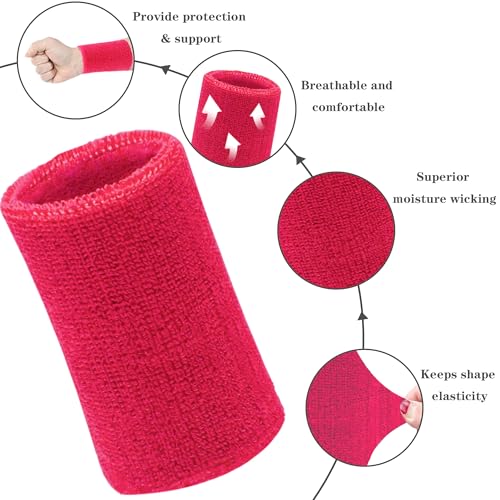 Image of 6 Inch Wrist Sweatbands Tennis Wrist Bands Absorbent Sweat Band for Men and Women Sport Long Wrist Bands, Breathable Cotton Athletic Sweatbands for Basketball, Workout, Running (4 Pack)