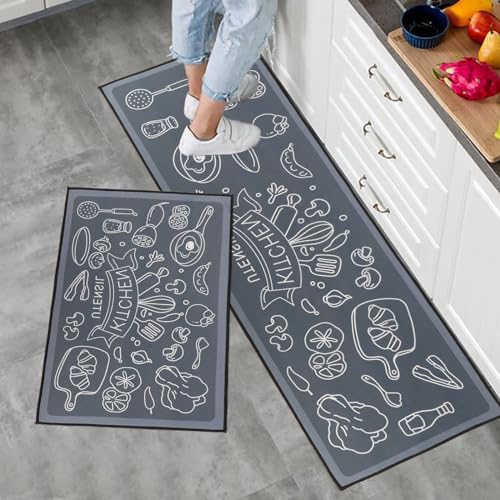 Fecialy Juego de alfombras de Cocina de 2 Piezas, alfombras y tapetes de Cocina Antideslizantes y Lavables 40x60+40x120CM Alfombra de Piso para Pasillo Entrada lavandería