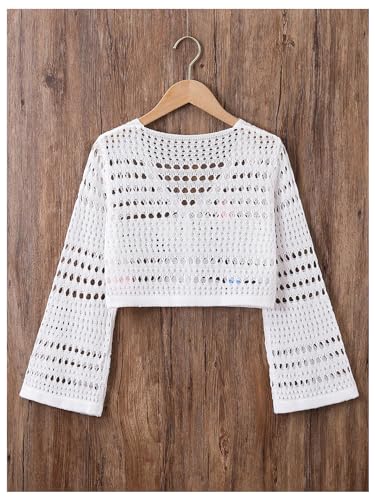 SHENHE Girl's 3D Floral Crochet Sweater V Neck Hollow Out Button Front Long Sleeve Cute Cardigan2