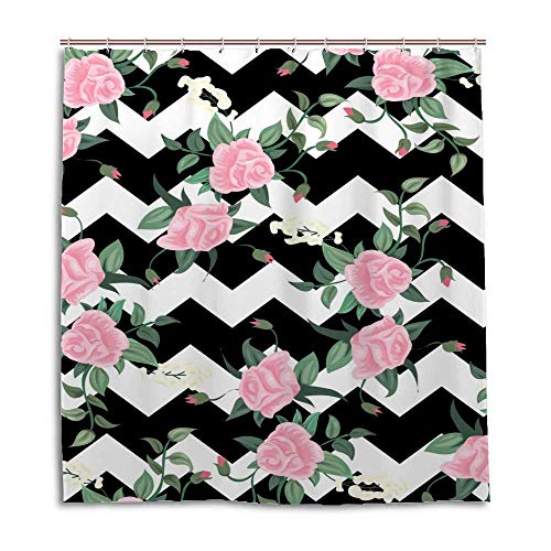 Rideau de douche en polyester motif rose de haute qualité lavable et durable